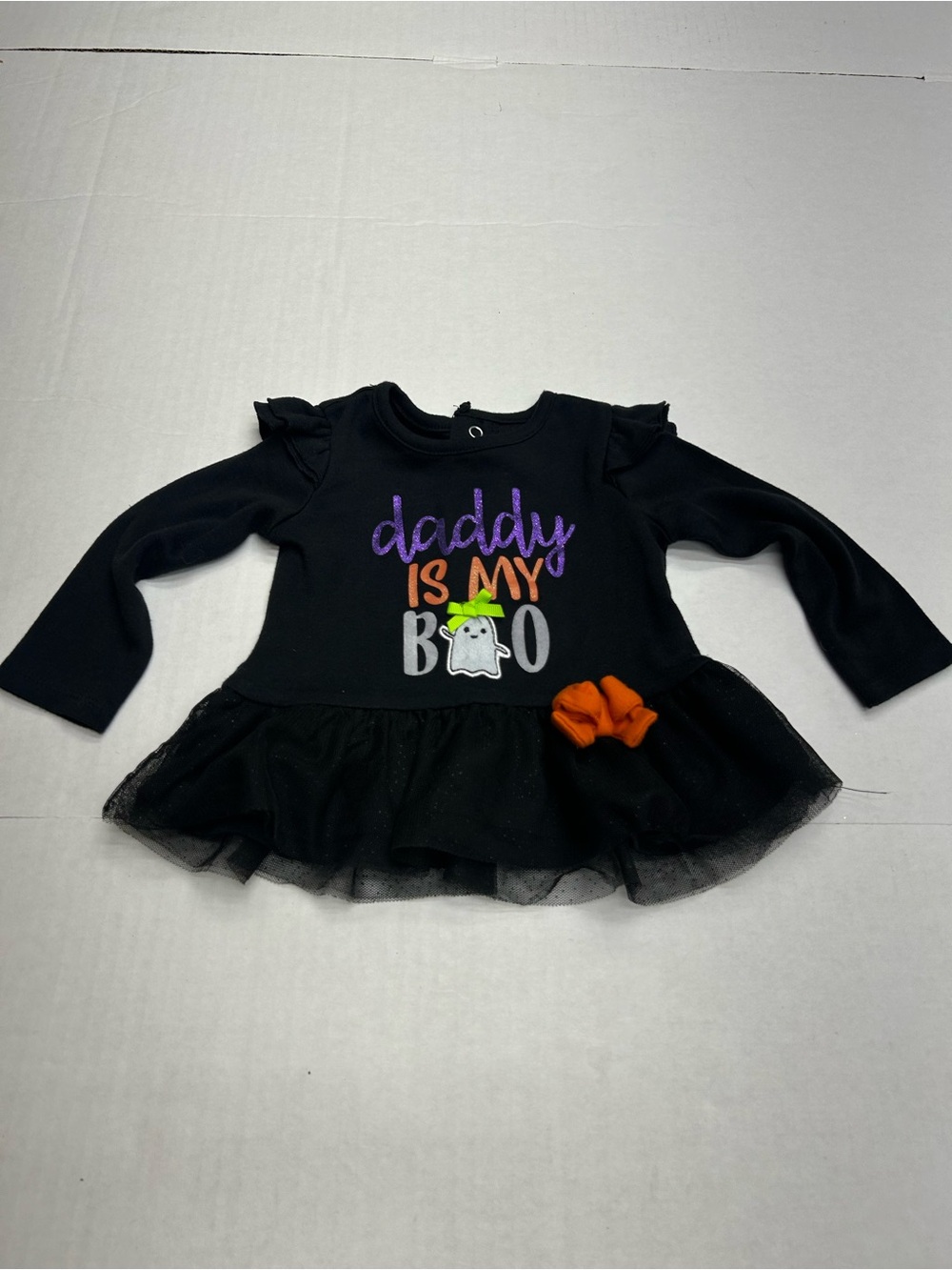 Baby Essentials Black Long Sleeve Tutu Dress with Halloween Graphic 12 month